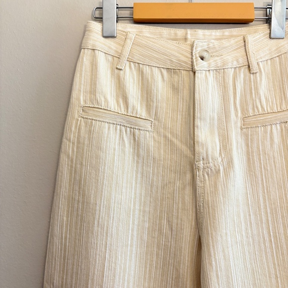 Cream & White Stripe Textured Wide Leg Denim Tailored Trousers - Picture 6 of 14